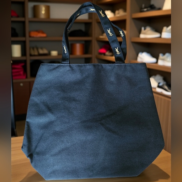 Yves Saint Laurent Embroidered Black/Gold Canvas Tote Bag Interior HOT PINK NEW - Picture 2 of 6